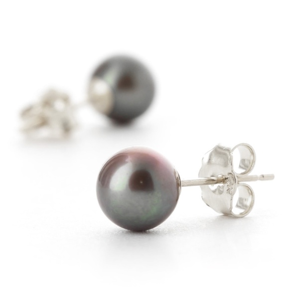 Galaxy Gold Products Jewelry - 14K. GOLD STUD EARRINGS WITH NATURAL BLACK PEARL